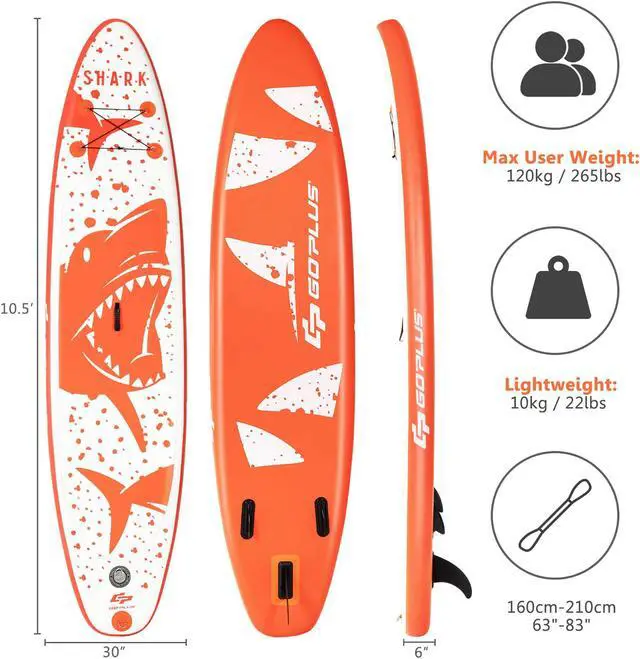 Alt view image 2 of 7 - Goplus 10'5'' Inflatable Stand Up Paddle Board with Backpack Aluminum Paddle Pump