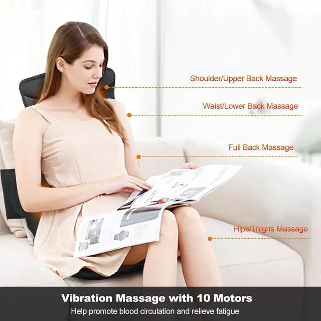 Alt view image 7 of 7 - Costway Vibration Massage Seat Cushion 10 Vibration Motors Seat Back Massager