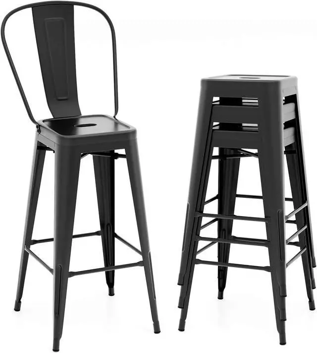 Main image of Costway 30" Bar Height Chairs with Footrest & Removable Backrest Rubber Feet for Kitchen