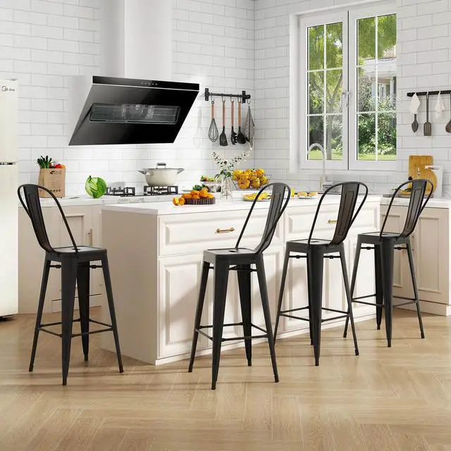 Alt view image 2 of 7 - Costway 30" Bar Height Chairs with Footrest & Removable Backrest Rubber Feet for Kitchen