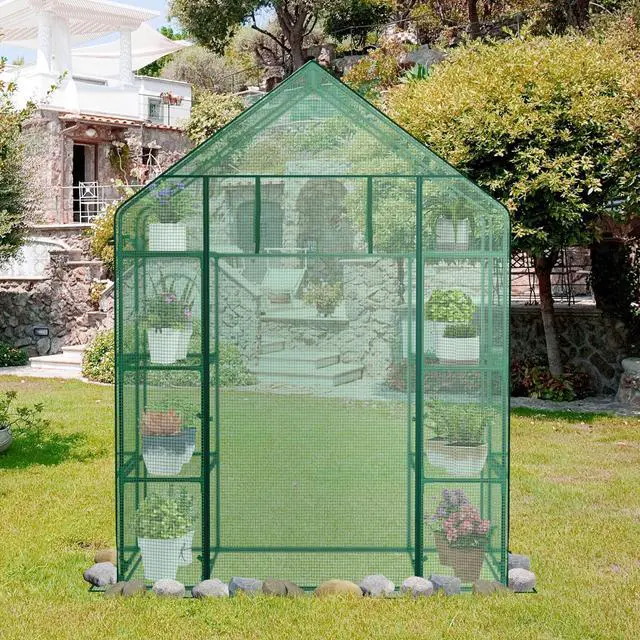 Alt view image 11 of 14 - Costway Portable Mini Walk In Outdoor 4 Tier 8 Shelves Greenhouse