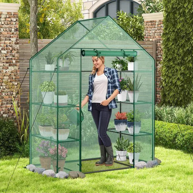 Alt view image 12 of 14 - Costway Portable Mini Walk In Outdoor 4 Tier 8 Shelves Greenhouse