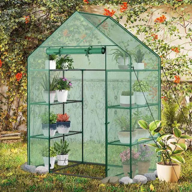Alt view image 13 of 14 - Costway Portable Mini Walk In Outdoor 4 Tier 8 Shelves Greenhouse