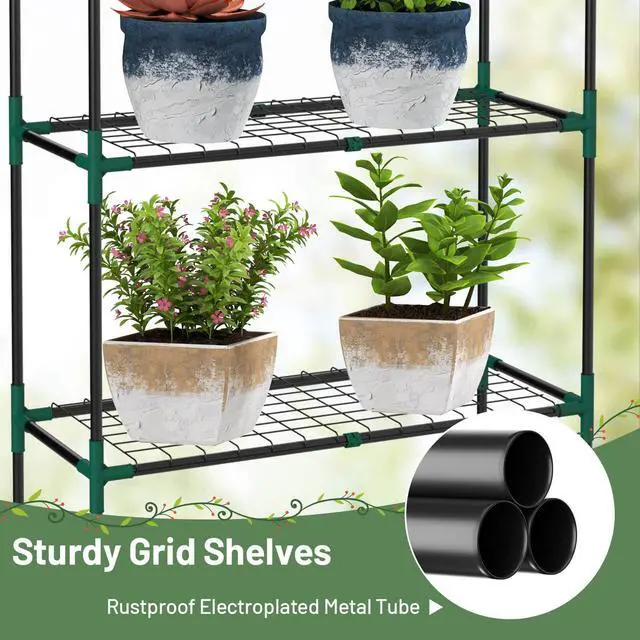 Alt view image 14 of 14 - Costway Portable Mini Walk In Outdoor 4 Tier 8 Shelves Greenhouse