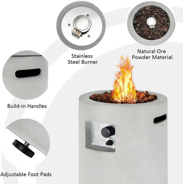 Alt view image 4 of 7 - Costway 16'' Round Outdoor Propane Fire Pit w/Lava Rocks Waterproof Cover 30000 BTU Gray