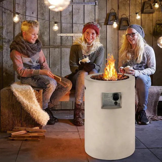 Alt view image 3 of 7 - Costway 16'' Round Outdoor Propane Fire Pit w/Lava Rocks Waterproof Cover 30000 BTU Gray