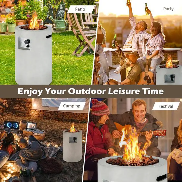 Alt view image 7 of 7 - Costway 16'' Round Outdoor Propane Fire Pit w/Lava Rocks Waterproof Cover 30000 BTU Gray