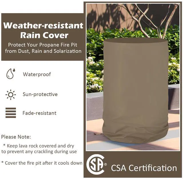 Alt view image 6 of 7 - Costway 16'' Round Outdoor Propane Fire Pit w/Lava Rocks Waterproof Cover 30000 BTU Gray