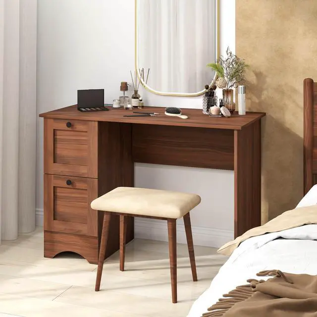 Alt view image 4 of 7 - Costway 43" Home Office Desk with Charging Station Compact Study Writing Desk Walnut