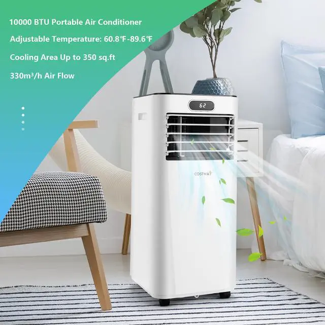 Alt view image 2 of 7 - Costway 6000 BTU (10000 BTU ASHRAE) Portable Air Conditioner w/ Remote Control 3-in-1 Air Cooler w/ Drying White