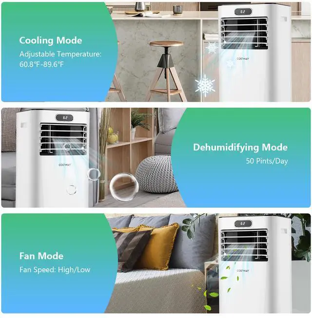 Alt view image 5 of 7 - Costway 6000 BTU (10000 BTU ASHRAE) Portable Air Conditioner w/ Remote Control 3-in-1 Air Cooler w/ Drying White