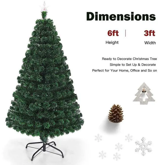 Alt view image 2 of 7 - Costway 6'Pre-Lit Christmas Tree Fiber Optic Multicolor LED Lights