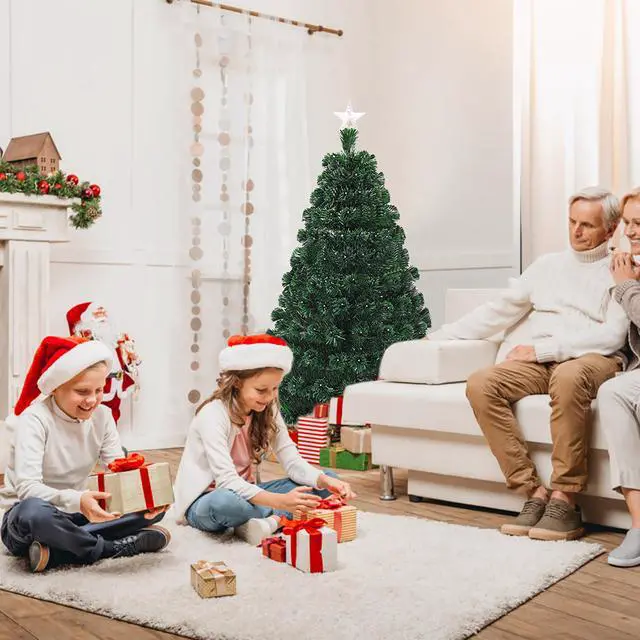 Alt view image 3 of 7 - Costway 6'Pre-Lit Christmas Tree Fiber Optic Multicolor LED Lights