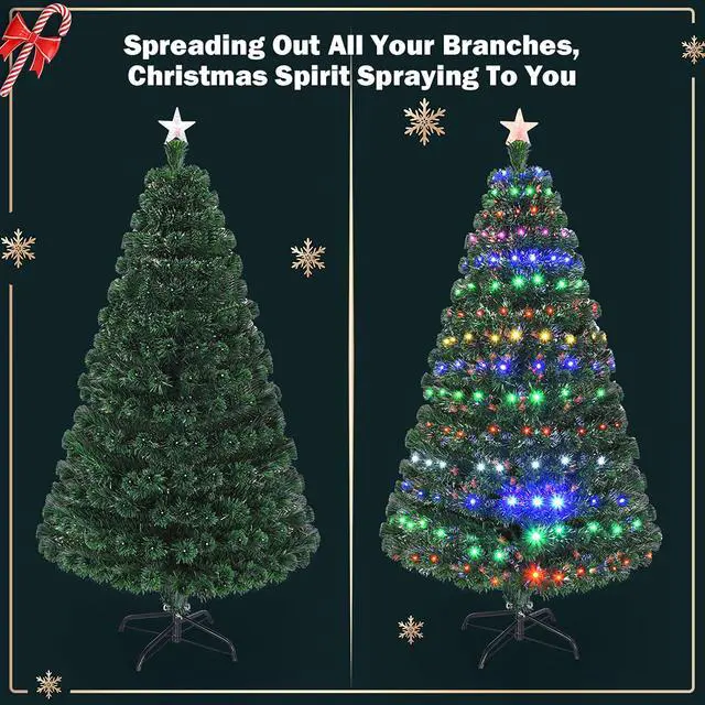 Alt view image 5 of 7 - Costway 6'Pre-Lit Christmas Tree Fiber Optic Multicolor LED Lights
