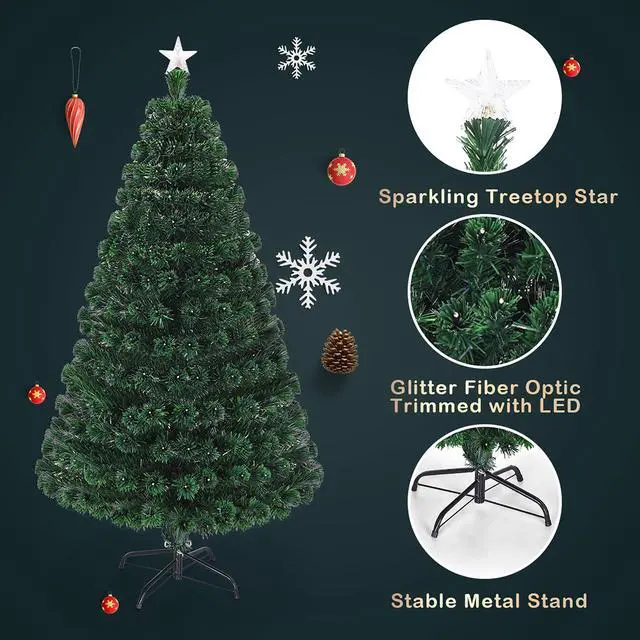 Alt view image 6 of 7 - Costway 6'Pre-Lit Christmas Tree Fiber Optic Multicolor LED Lights