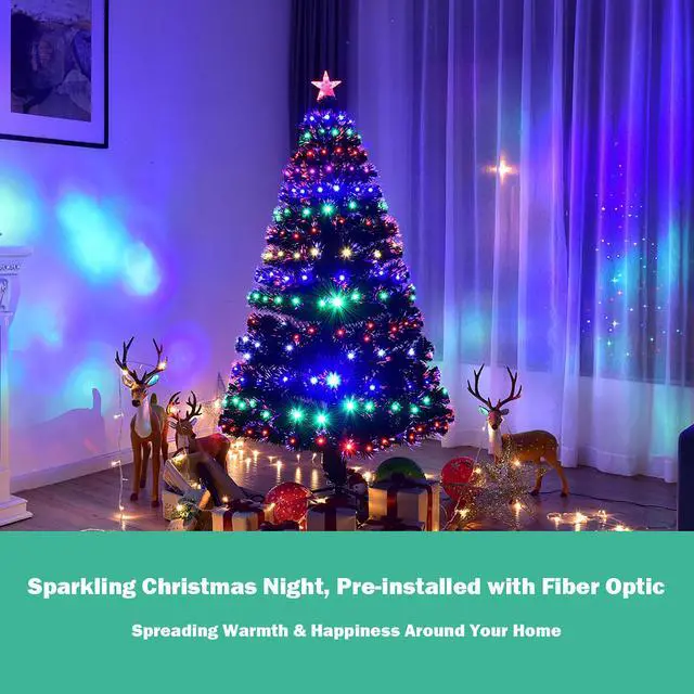 Alt view image 4 of 7 - Costway 6'Pre-Lit Christmas Tree Fiber Optic Multicolor LED Lights