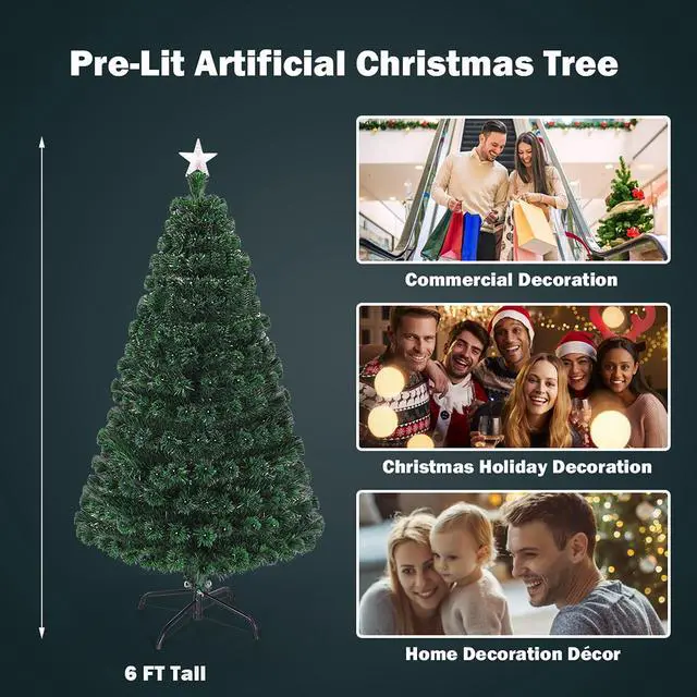 Alt view image 7 of 7 - Costway 6'Pre-Lit Christmas Tree Fiber Optic Multicolor LED Lights