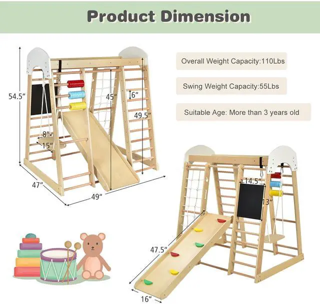 Alt view image 4 of 7 - Costway Indoor Playground Climbing Gym Kids Wooden 8 in 1 Climber Playset  for Children