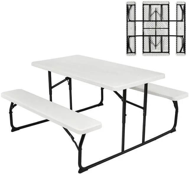 Main image of Costway Foldable Picnic Table Bench Set Outdoor Camping for Patio & Backyard White