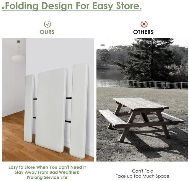 Alt view image 6 of 7 - Costway Foldable Picnic Table Bench Set Outdoor Camping for Patio & Backyard White