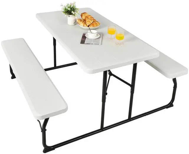 Alt view image 7 of 7 - Costway Foldable Picnic Table Bench Set Outdoor Camping for Patio & Backyard White