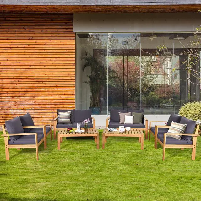 Main image of Costway 8PCS Patio Furniture Set Acacia Wood Thick Cushion Loveseat Sofa Garden