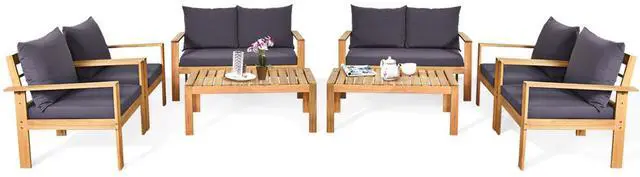 Alt view image 2 of 7 - Costway 8PCS Patio Furniture Set Acacia Wood Thick Cushion Loveseat Sofa Garden
