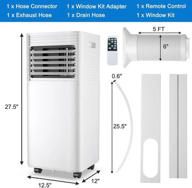 Alt view image 3 of 7 - Costway 5000 BTU 8000 BTU ASHRAE Portable Air Conditioner 3-in-1 Air Cooler w/Dehumidifier & Fan Mode White