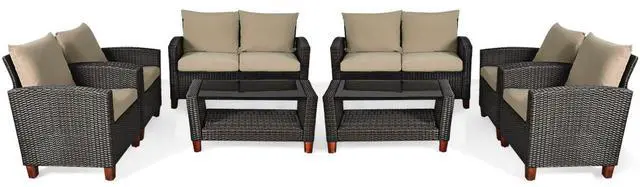 Main image of Costway 8PCS Patio Rattan Furniture Set Solid Wood Leg Cushioned Sofa Garden Lawn