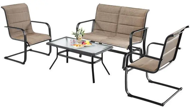 Alt view image 2 of 7 - Costway 4 PCS Outdoor Patio Furniture Set Padded Chairs Glider Loveseat Coffee Table