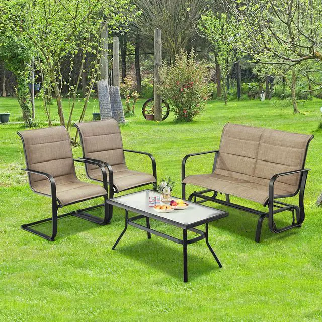 Main image of Costway 4 PCS Outdoor Patio Furniture Set Padded Chairs Glider Loveseat Coffee Table