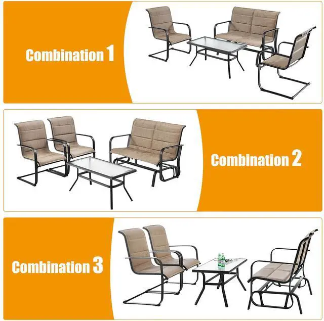 Alt view image 4 of 7 - Costway 4 PCS Outdoor Patio Furniture Set Padded Chairs Glider Loveseat Coffee Table