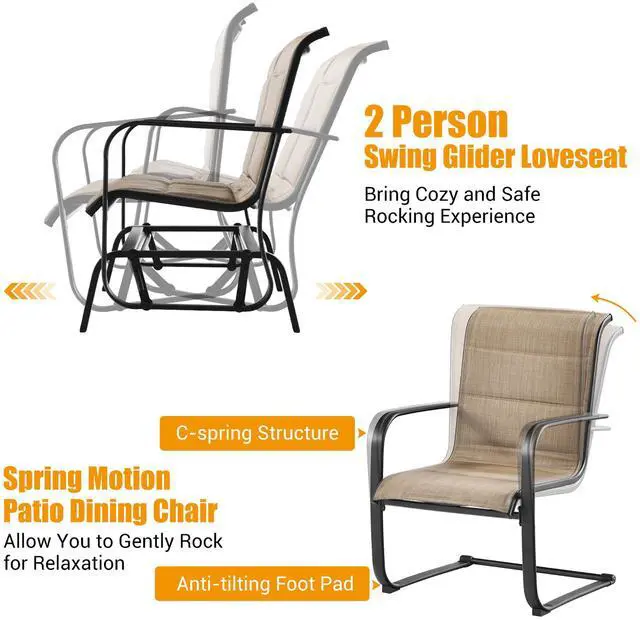 Alt view image 7 of 7 - Costway 4 PCS Outdoor Patio Furniture Set Padded Chairs Glider Loveseat Coffee Table