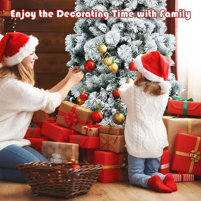 Alt view image 4 of 7 - Costway 7ft Snow Flocked Hinged Artificial Slim Christmas Tree with Pine Needles