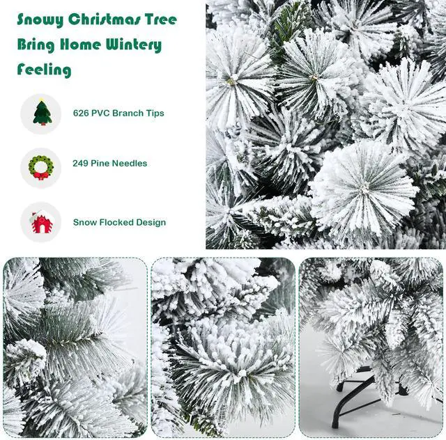 Alt view image 6 of 7 - Costway 7ft Snow Flocked Hinged Artificial Slim Christmas Tree with Pine Needles