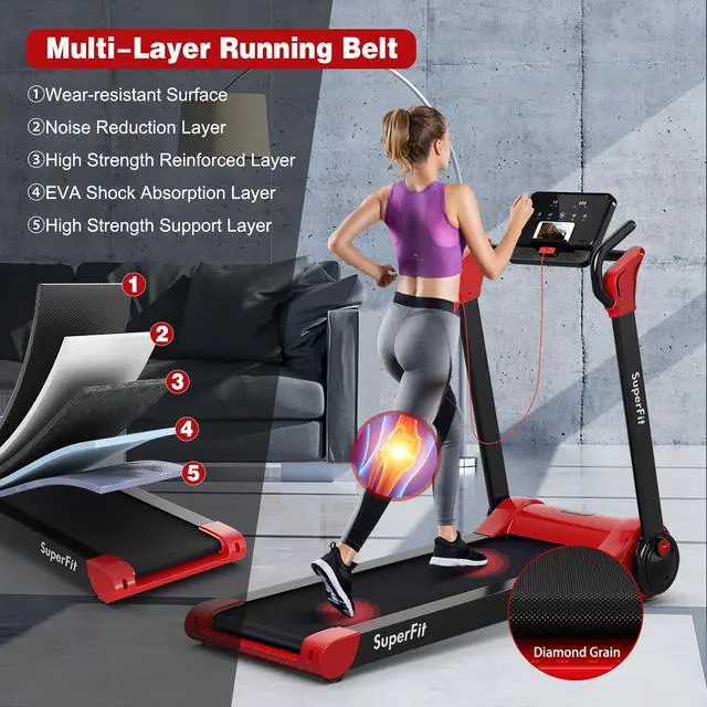 Alt view image 4 of 7 - Superfit Folding 2.25HP Electric Treadmill Running Machine APP Control Bluetooth Red