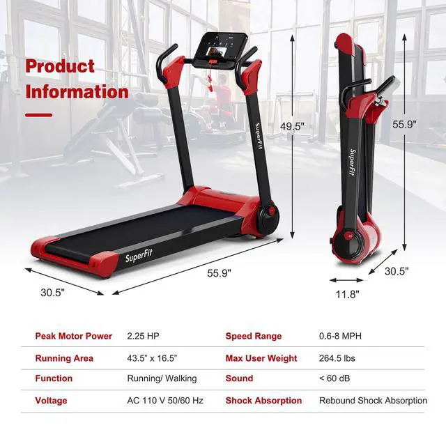 Alt view image 5 of 7 - Superfit Folding 2.25HP Electric Treadmill Running Machine APP Control Bluetooth Red