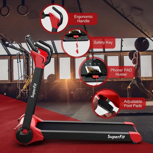 Alt view image 7 of 7 - Superfit Folding 2.25HP Electric Treadmill Running Machine APP Control Bluetooth Red