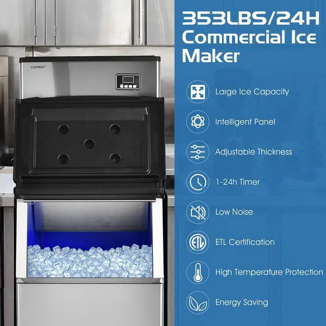 Alt view image 3 of 7 - Costway Split Commercial Ice Maker 353LBS/24H Ice Machine w/ 198 LBS Storage Bin
