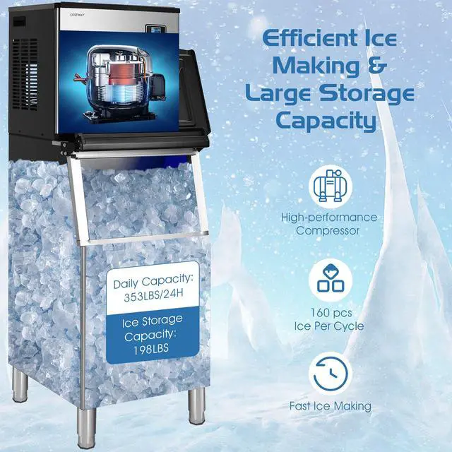 Alt view image 5 of 7 - Costway Split Commercial Ice Maker 353LBS/24H Ice Machine w/ 198 LBS Storage Bin