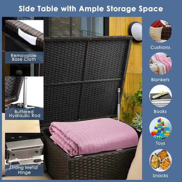 Alt view image 5 of 7 - Costway 8PCS Outdoor Patio Rattan Furniture Set Cushioned Loveseat Storage Table Navy