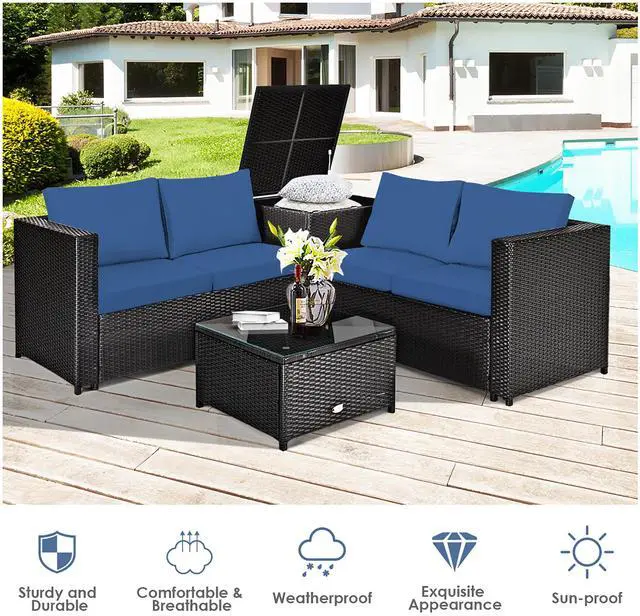 Alt view image 7 of 7 - Costway 8PCS Outdoor Patio Rattan Furniture Set Cushioned Loveseat Storage Table Navy