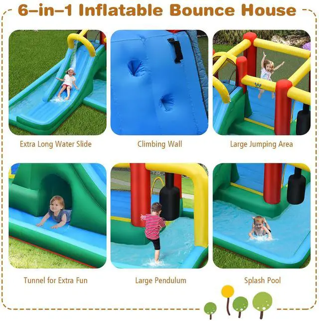 Alt view image 5 of 7 - Costway Slide Water Park Climbing Bouncer Pendulum Tunnel Game Without Blower