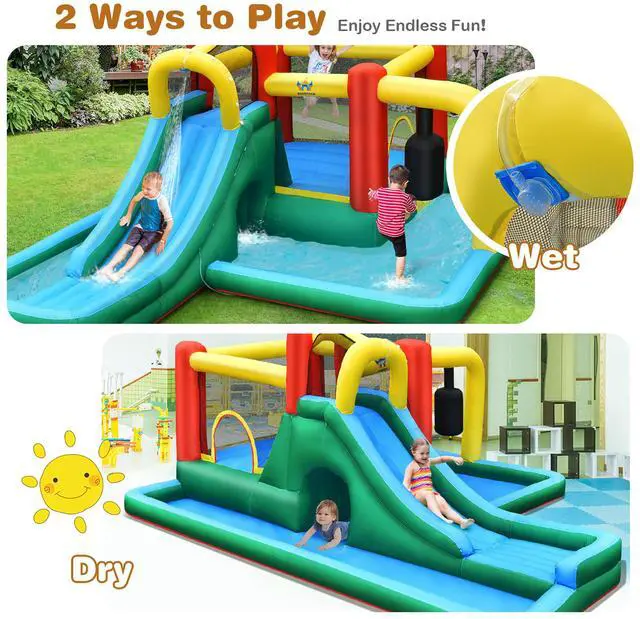 Alt view image 6 of 7 - Costway Slide Water Park Climbing Bouncer Pendulum Tunnel Game Without Blower