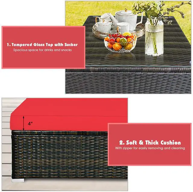 Alt view image 5 of 7 - Costway 5PCS Outdoor Patio Furniture Set Sectional Conversation W/Red Cushions