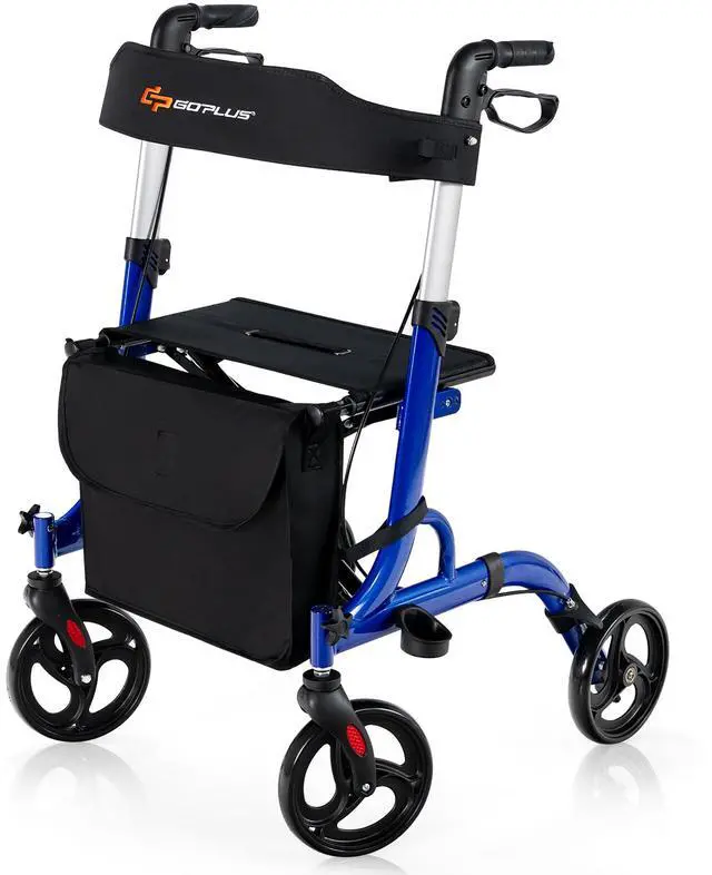 Main image of Costway Rollator Walker w/ Seat, Folding Aluminum Rolling Walker w/ 8-inch Wheels, Blue