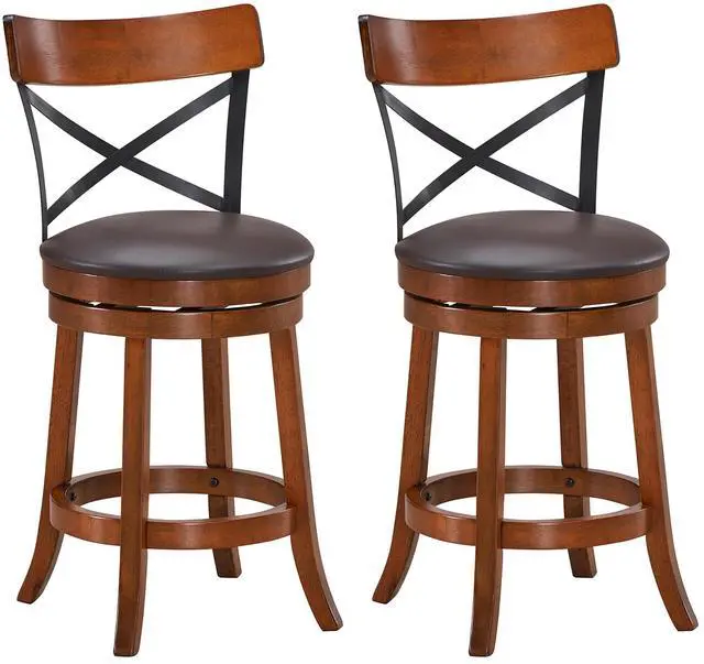 Main image of Costway Set of 2 Bar Stools Swivel 25'' Dining Bar Chairs with Rubber Wood Legs