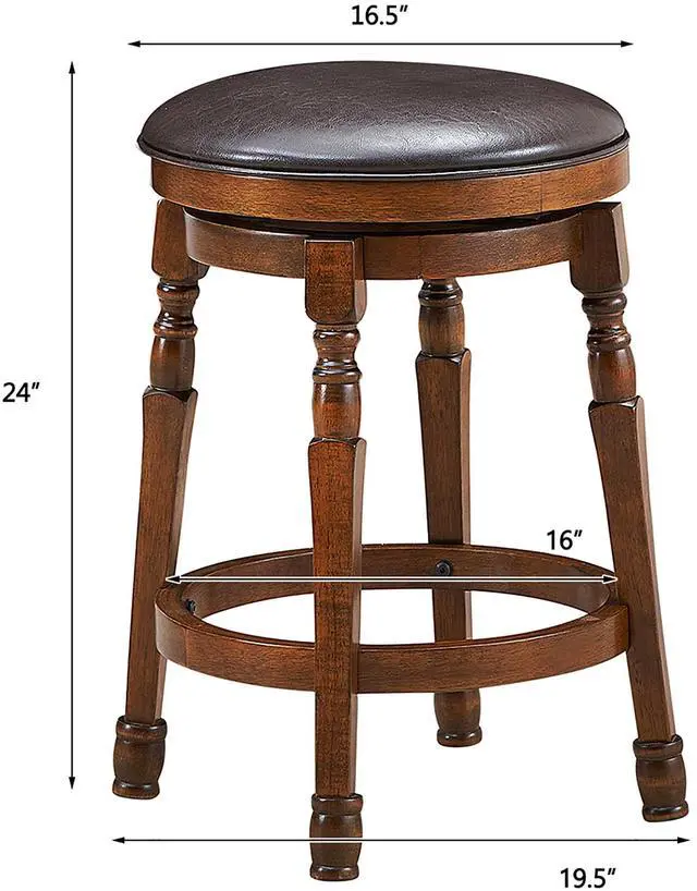 Alt view image 4 of 7 - Costway Set of 2 24'' Swivel Bar Stool Leather Padded Dining Kitchen Pub Chair Backless