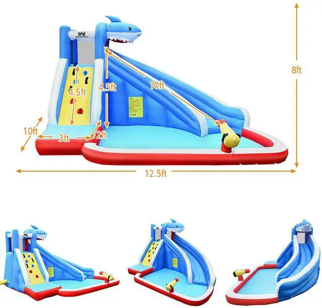 Alt view image 2 of 7 - Costway Inflatable Water Slide Animal Shaped Bounce House Castle Splash Water Pool without Blower