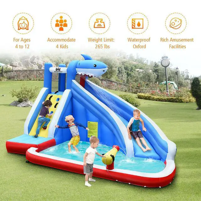 Alt view image 4 of 7 - Costway Inflatable Water Slide Animal Shaped Bounce House Castle Splash Water Pool without Blower